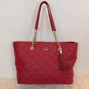 Kate Spade Red Quilt-Stitched Shoulder Tote with Gold-Toned Hardware